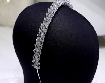 Cubic Zirconia Bridal Tiara - Crystal Fascinator - Wedding Headband for Prom or Festival FROST