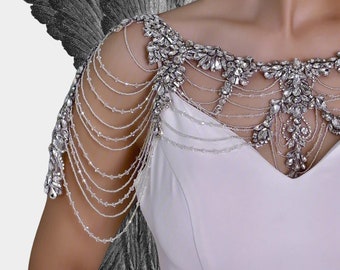 Crystal Diamanté Bridal Cape, Body Chain With Crystals, Unique shoulder Chain for Bride  ~ EMBLUM ~