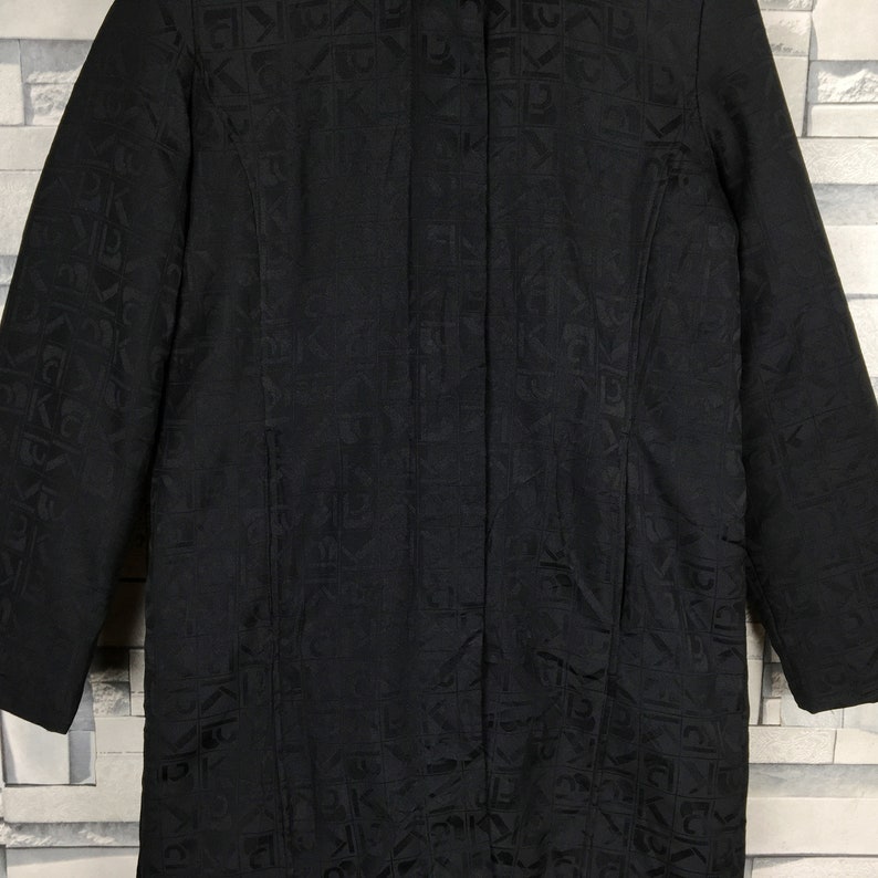 KRIZIA Women Duster Jacket Large Vintage Krizia Monogram Black Coat Duster Jacket Size Women L