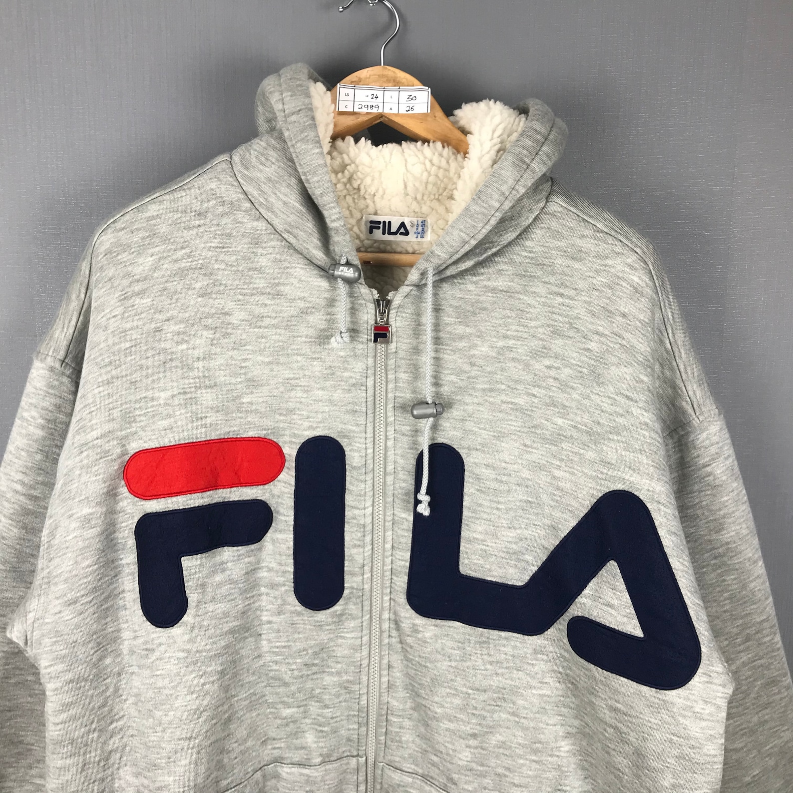 FILA Sport Hoodie Large Vintage 90s Fila Sweater Big Logo Gray | Etsy