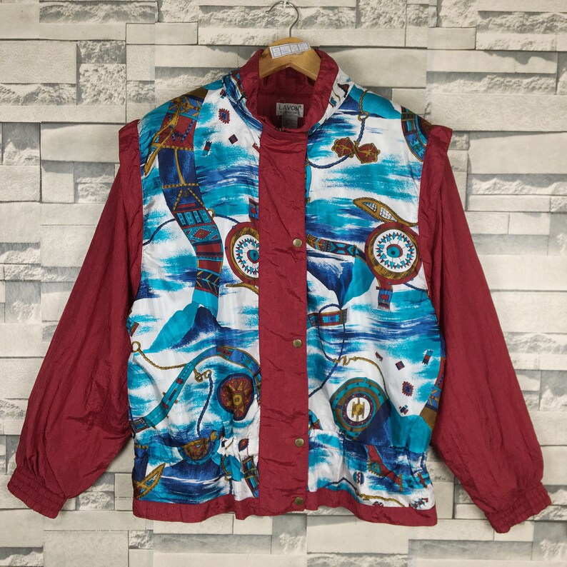 Vintage Lavon Light Jacket Ladies Large Vintage 90s Lavon Colorblock Sport Light Zipper Multicolor Windbreaker Nylon Jacket Size Ladies L