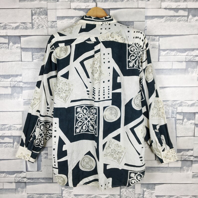 Baroque Novelty Shirt Large Vintage 90s Baroque Novelty Abstrack Artwork Psychedelic Pop Art Buttondown Oxfords Silk Shirt Size L