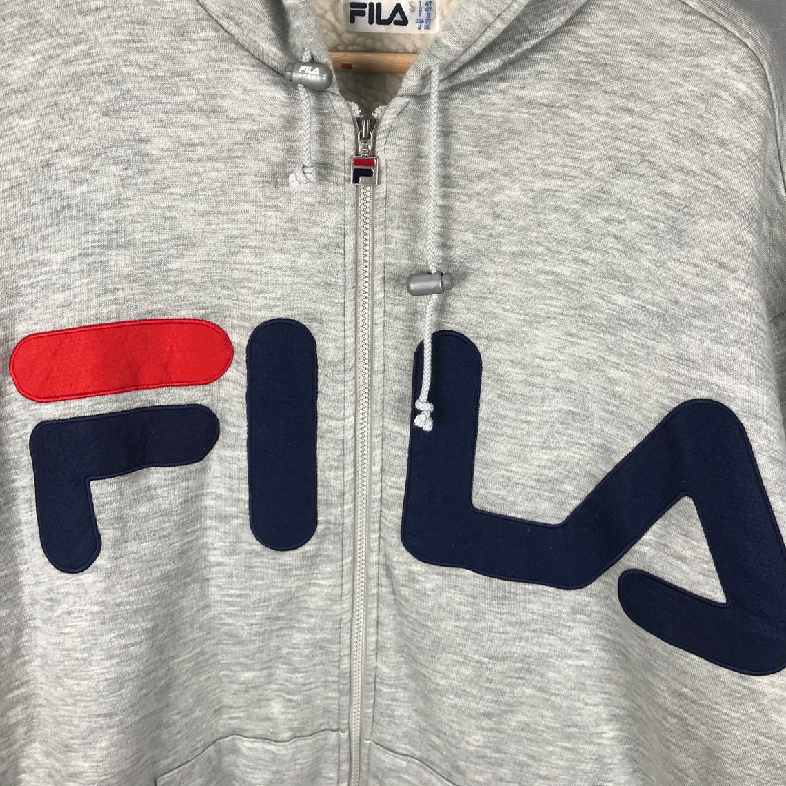 FILA Sport Hoodie Large Vintage 90s Fila Sweater Big Logo Gray | Etsy