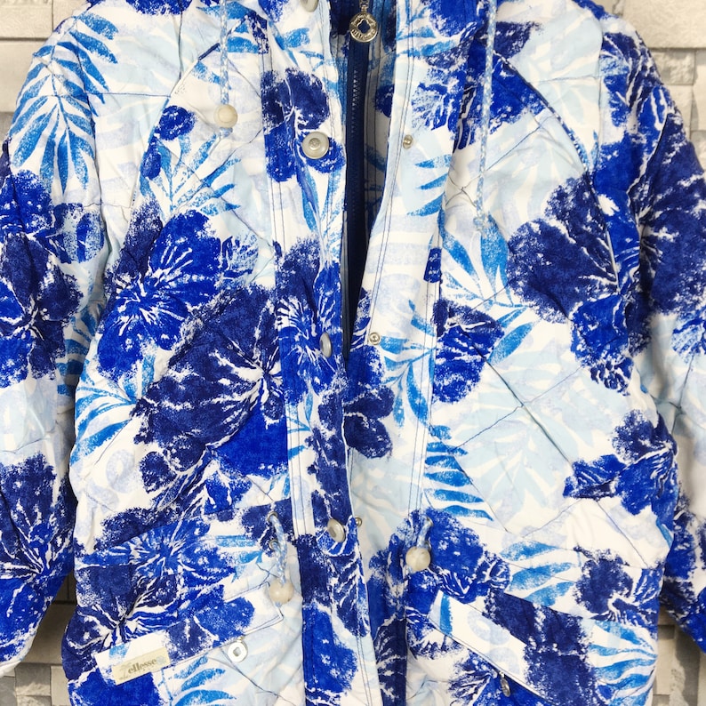 ELLESSE Flower Ski Jacket Women Medium Vintage 90s Ellesse Italy Floral Ski Wear Warmer Skiing Snow Bombers Hoodie Jacket Size Ladies M