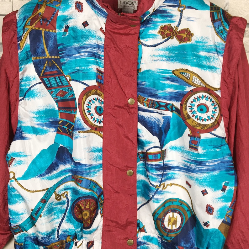 Vintage Lavon Light Jacket Ladies Large Vintage 90s Lavon Colorblock Sport Light Zipper Multicolor Windbreaker Nylon Jacket Size Ladies L