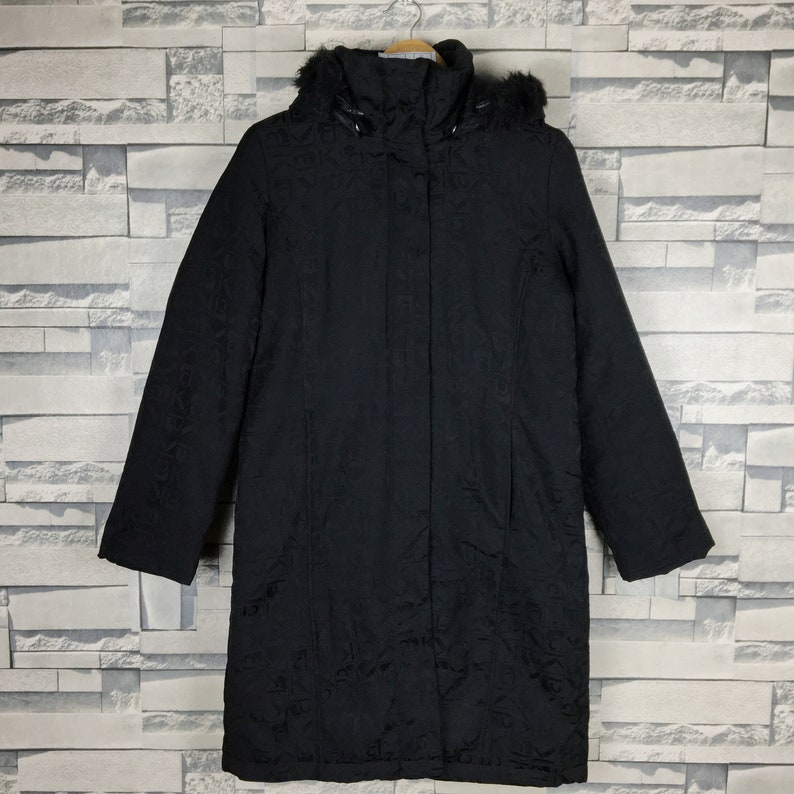 KRIZIA Women Duster Jacket Large Vintage Krizia Monogram Black Coat Duster Jacket Size Women L