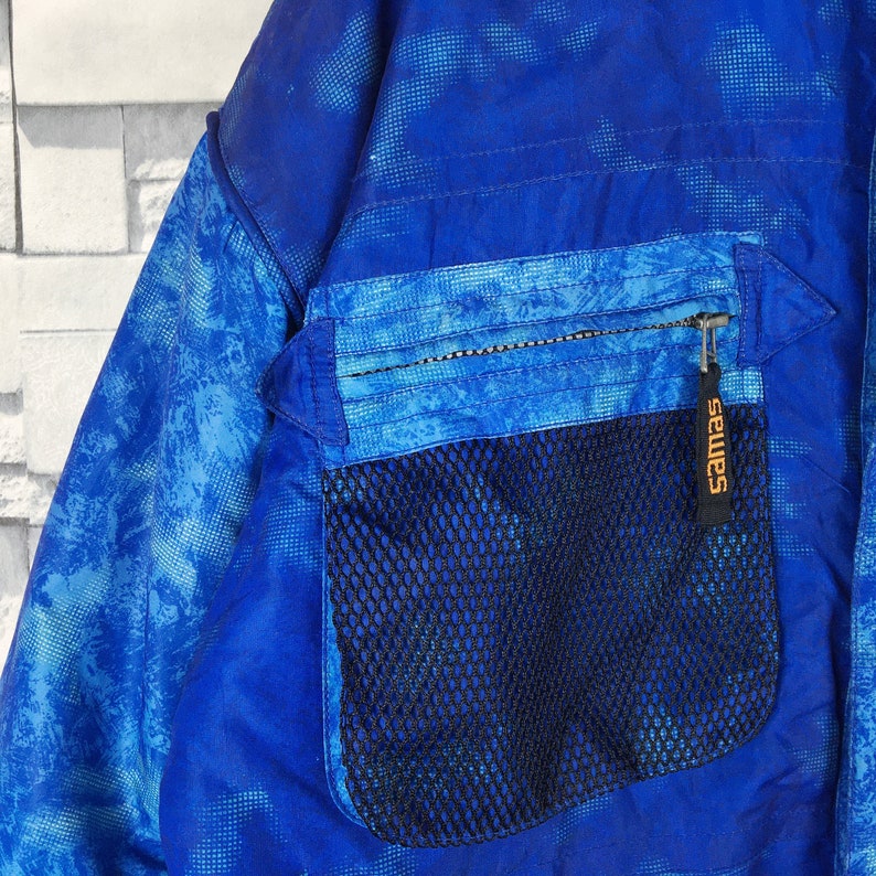 SAMAS Ski Jacket Large Vintage 90s Samas Ski Snow Wear Warmer Skiing Bomber Blue Hoodie Winter Jacket Size L