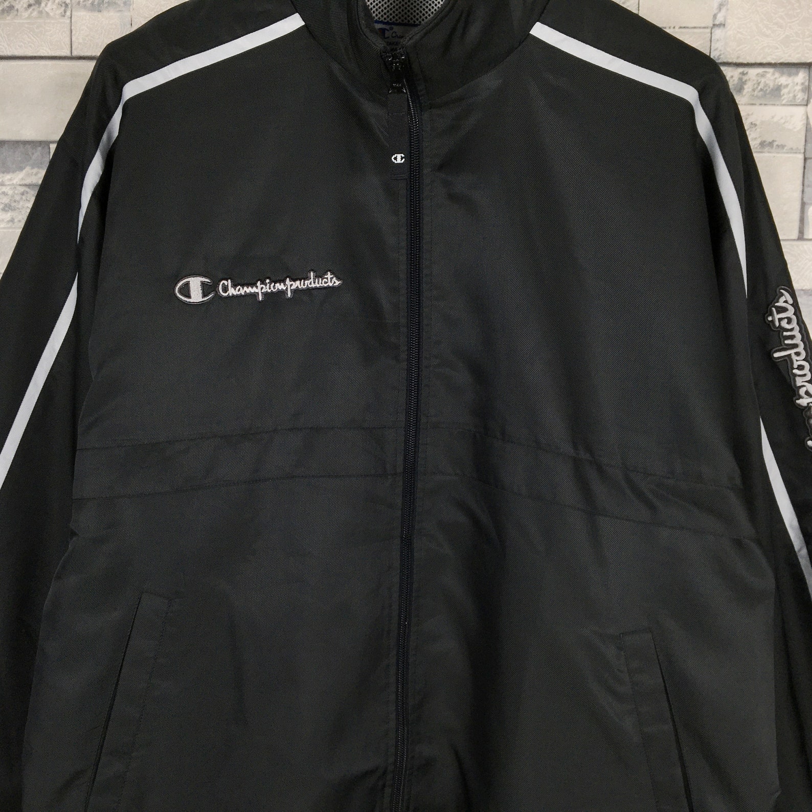 CHAMPION Jacket Large Vintage 90s Champion Sport Light Black | Etsy