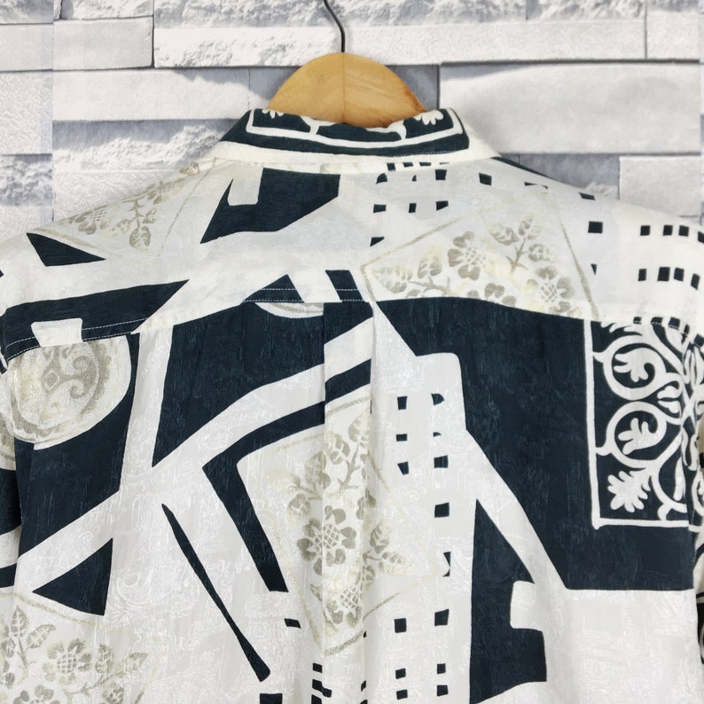 Baroque Novelty Shirt Large Vintage 90s Baroque Novelty Abstrack Artwork Psychedelic Pop Art Buttondown Oxfords Silk Shirt Size L
