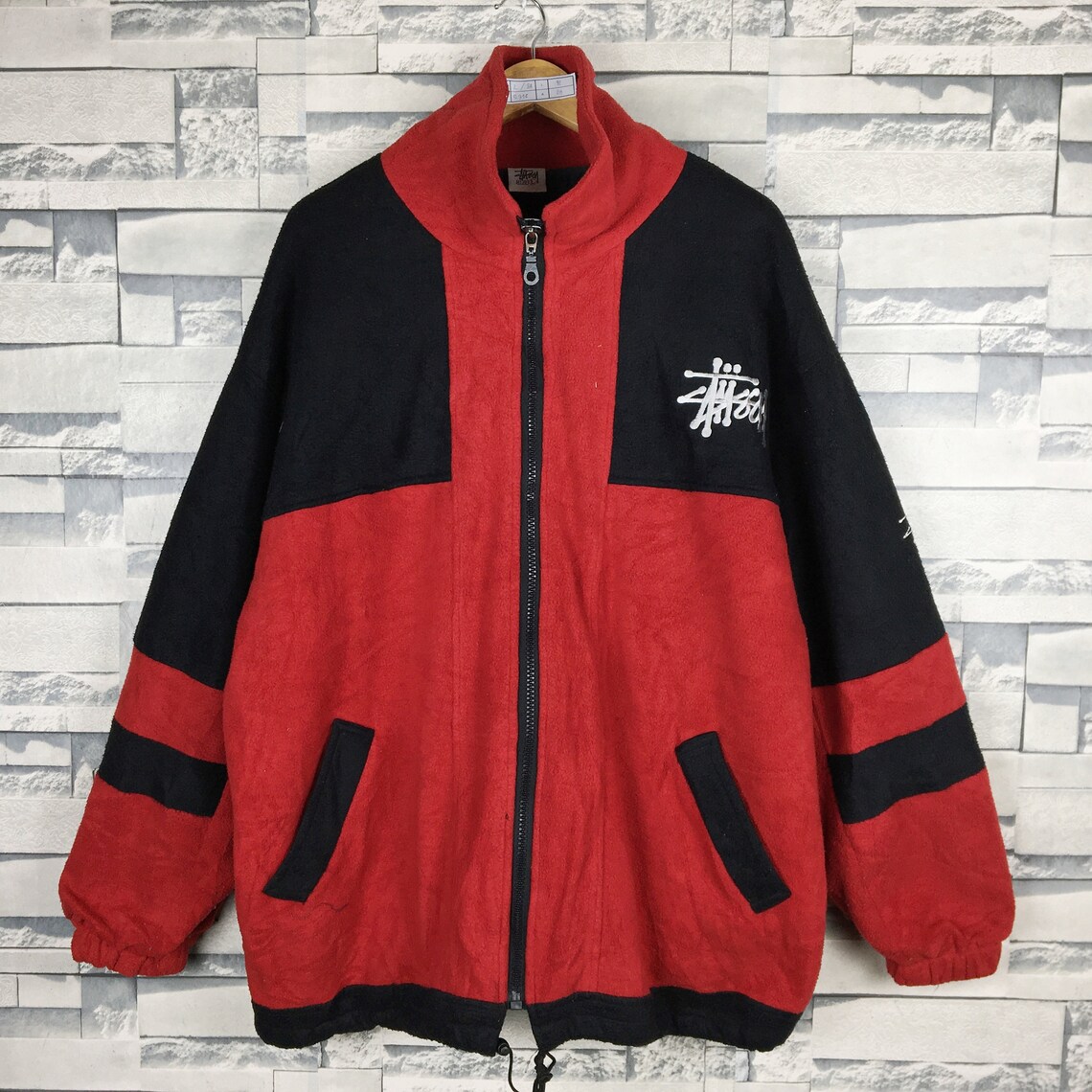 STUSSY Fleece Jacket Large Vintage 90s Stussy Big Logo Etsy
