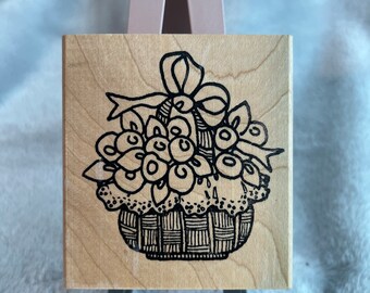 Flower Basket Rubber Stamp