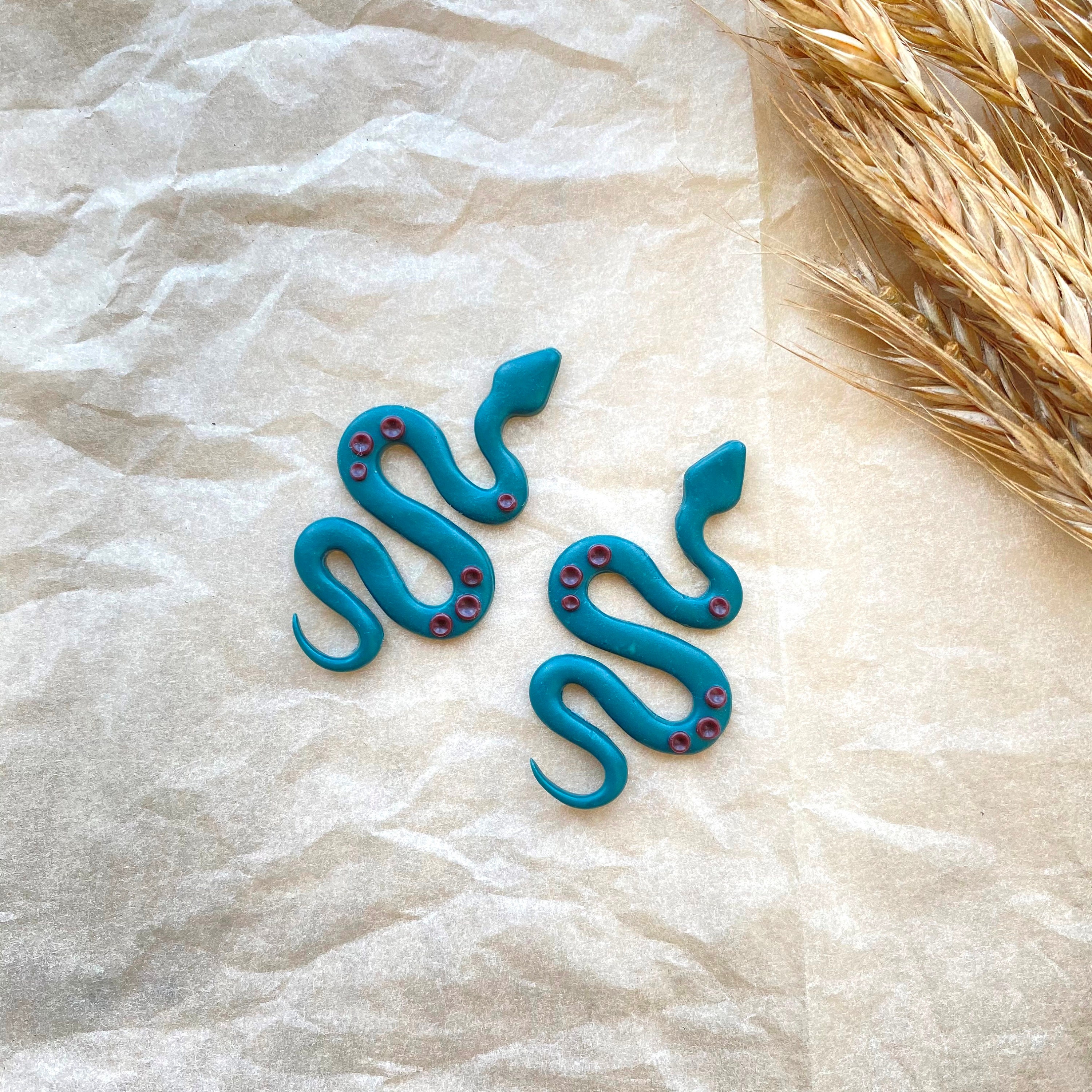 Snake polymer clay earrings . Clay serpent stud statement Etsy