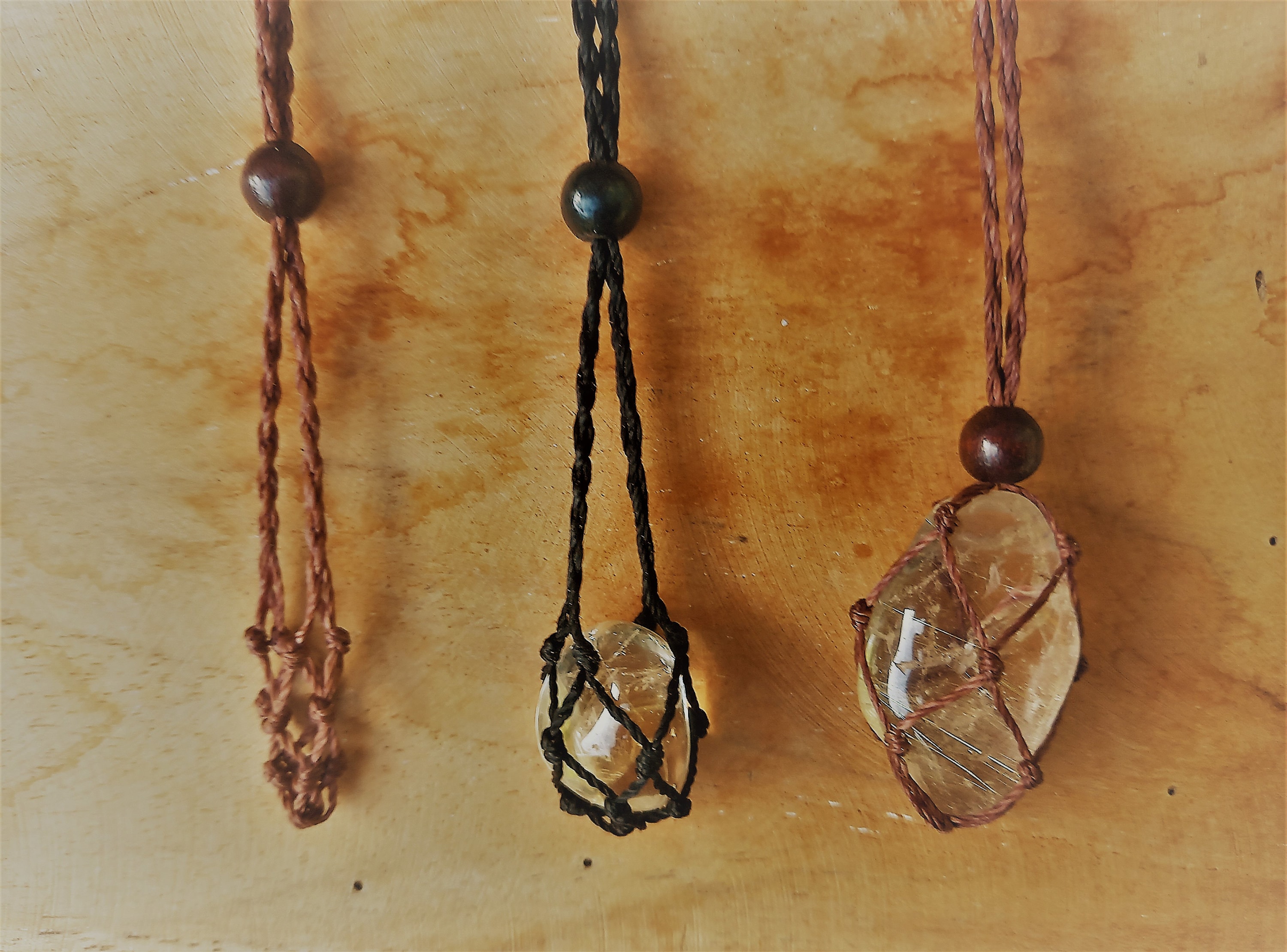 Empty Macrame Necklace Stone Holder, Interchangeable Stone Necklace,  Nylon/hemp Wrapped Net, Adjustable Length: Brown & Black String 