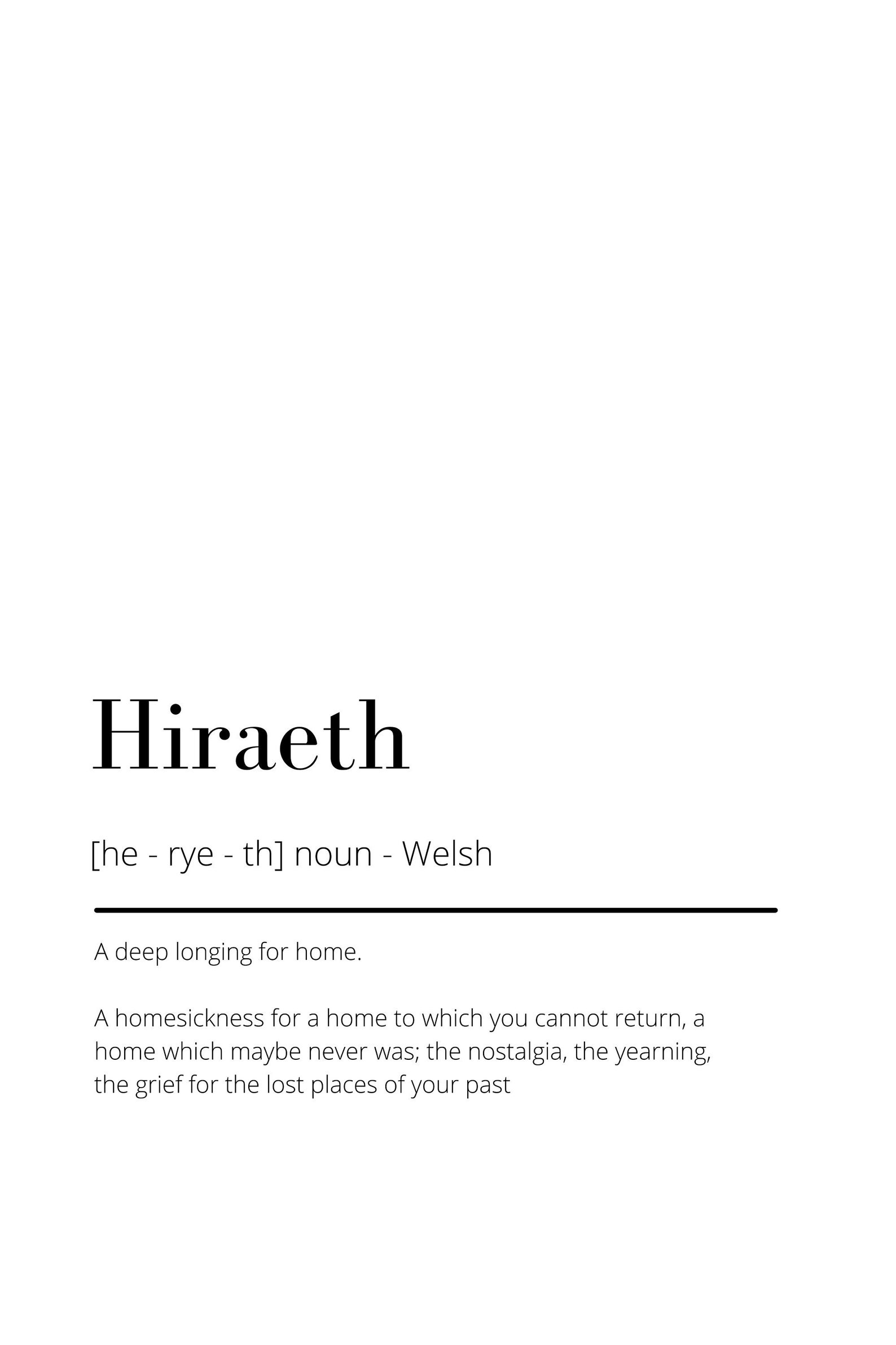 Hiraeth Welsh definition Digital Print Wall Art typography Etsy