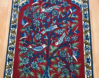Tree of Life Wall Tapestry , Wall Decor,Handmade Kashmir Rug, Hand Embroidered Tapestry, Home Decor, Wool Rug, Wall Hanging, 60 x 90 CM