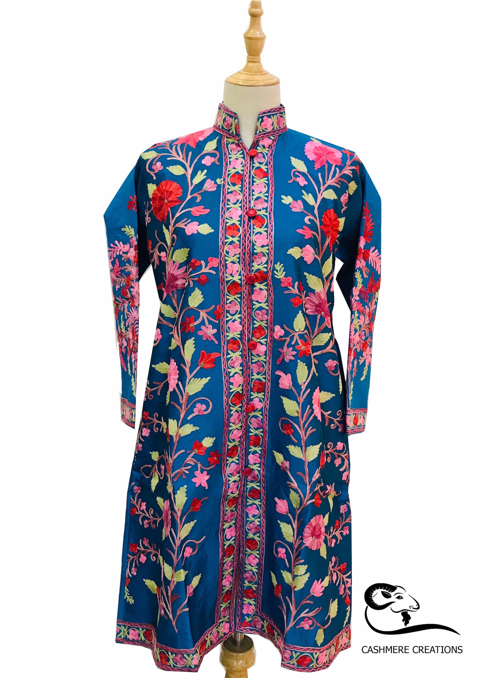 Jacket Long Jacket Embroidered Kashmiri Silk Jacket Etsy