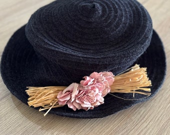 Vintage Black Chenille Hat