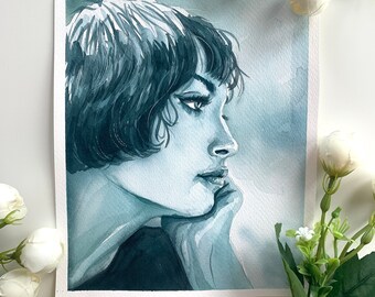 Watercolor Face Woman, FINE ART Print from Watercolor Paper, Handmade painting, Watercolor Painting, Illustration, Art Work