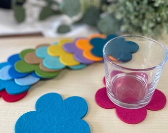 Felt coasters - cup coasters - glass coasters - coasters 10-15-20-25-35 etc. Flower - 30 colors - vegan & washable