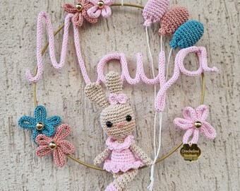 Fiocco nascita ghirlanda fuoriporta cerchio tricotin uncinetto crochet baby shower girl boy birth bow geburtsbogen maglia decorazione stanza