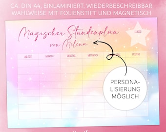 Timetable DIN A4 for pupils, school beginners, rewritable, laminated, personalizable, magnetic, girls, school, rainbow