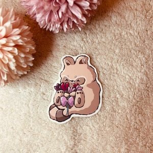 Cute Flower raccoon waterproof vinyl sticker