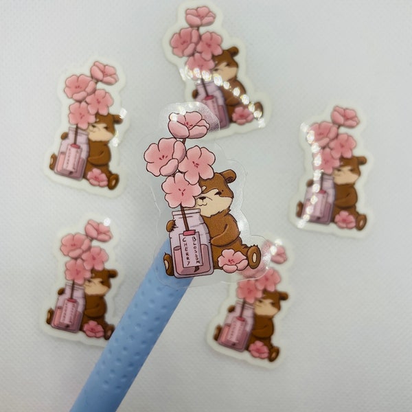 transparent Cherry blossom flower bear Vinylsticker