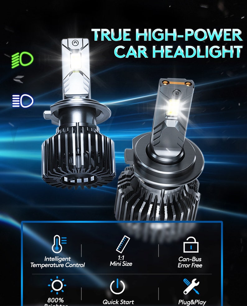 H1 LED Bulb Bulbs for Headlights 6000K White 15000 Lumen Gpower 75W Etsy