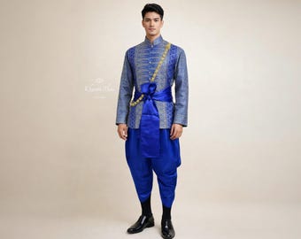 Thai Men's Wedding Outfit: Shirt, Pants & Sash