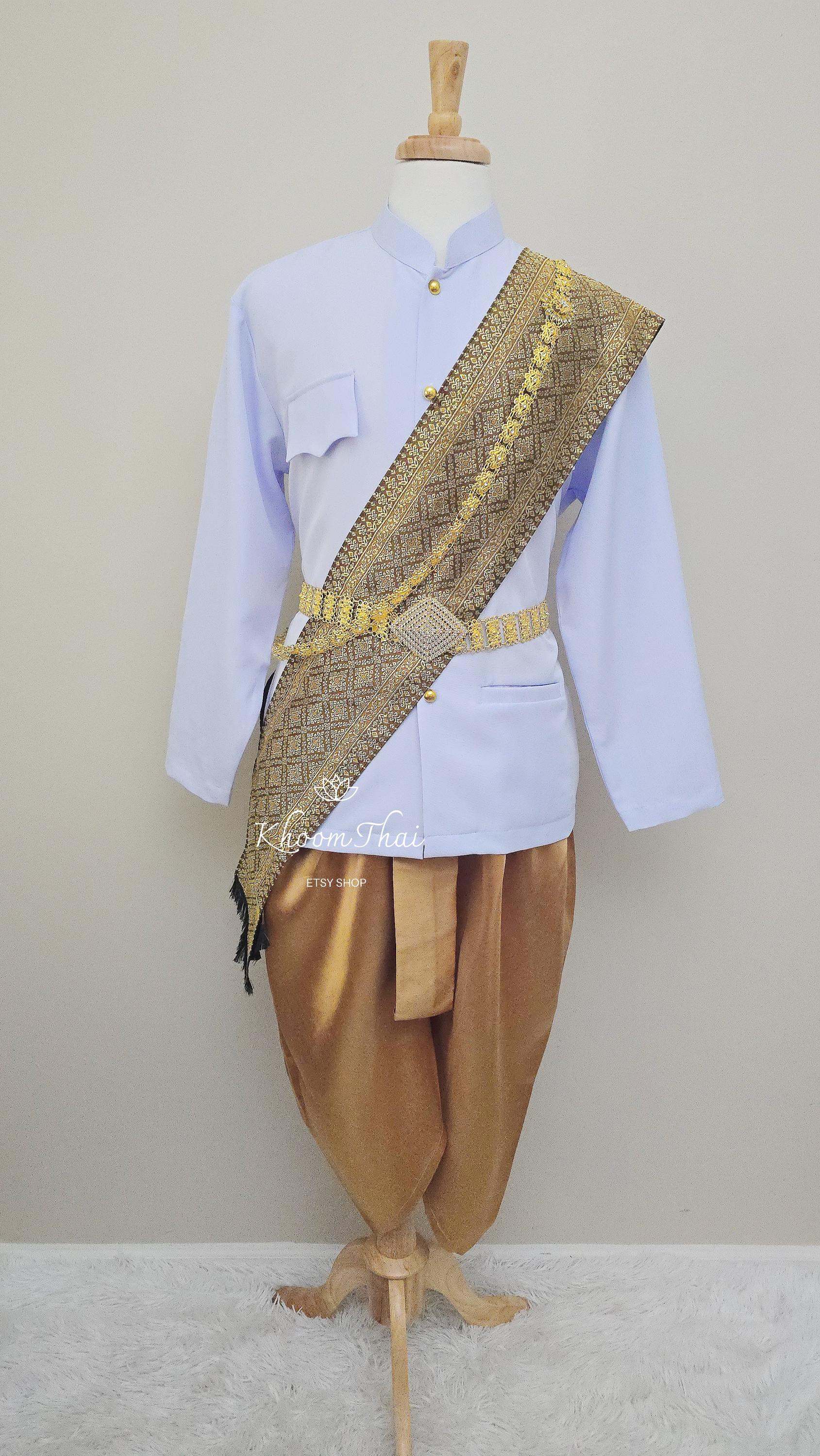 Thai Royal Raj Style Men's Outfit: Wedding Clothes With Intricate Sash ...