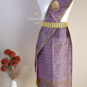 Sinh & Pah Bieng/Lao Skirt/Lao Skirt Shawl/Lao Sarong/Lao Sinh/Lao Silk/Wrap Skirt/Two Piece Set/Lao Clothing Lilac06