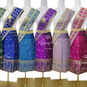 Lao Sinh + Pah Biang Set | Traditional Lao Skirt & Shawl | Ready-to-Wear Wrap Skirt | Sewn Lao Sarong | Lao Clothing