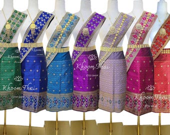 Traditional Lao Skirt & Shawl | Ready-to-Wear Wrap Skirt | Sewn Lao Sinh and Pha Biang