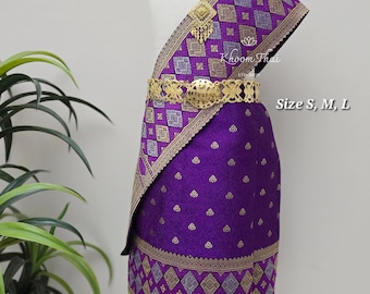 Purple Lao Girl Traditional Clothing Set | Kids Sinh & Pah Biang | Children’s Lao Outfit | Lao Girl Skirt with Pah Biang
