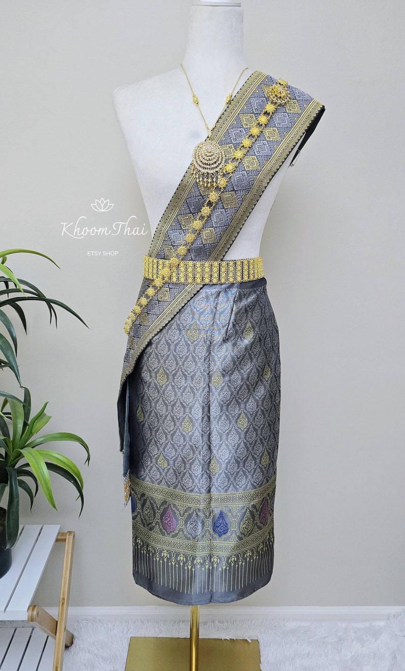 Sinh & Pah Bieng/Lao Skirt/Lao Skirt Shawl/Lao Sarong/Lao Sinh/Lao Silk/Wrap Skirt/Two Piece Set/Lao Clothing image 3