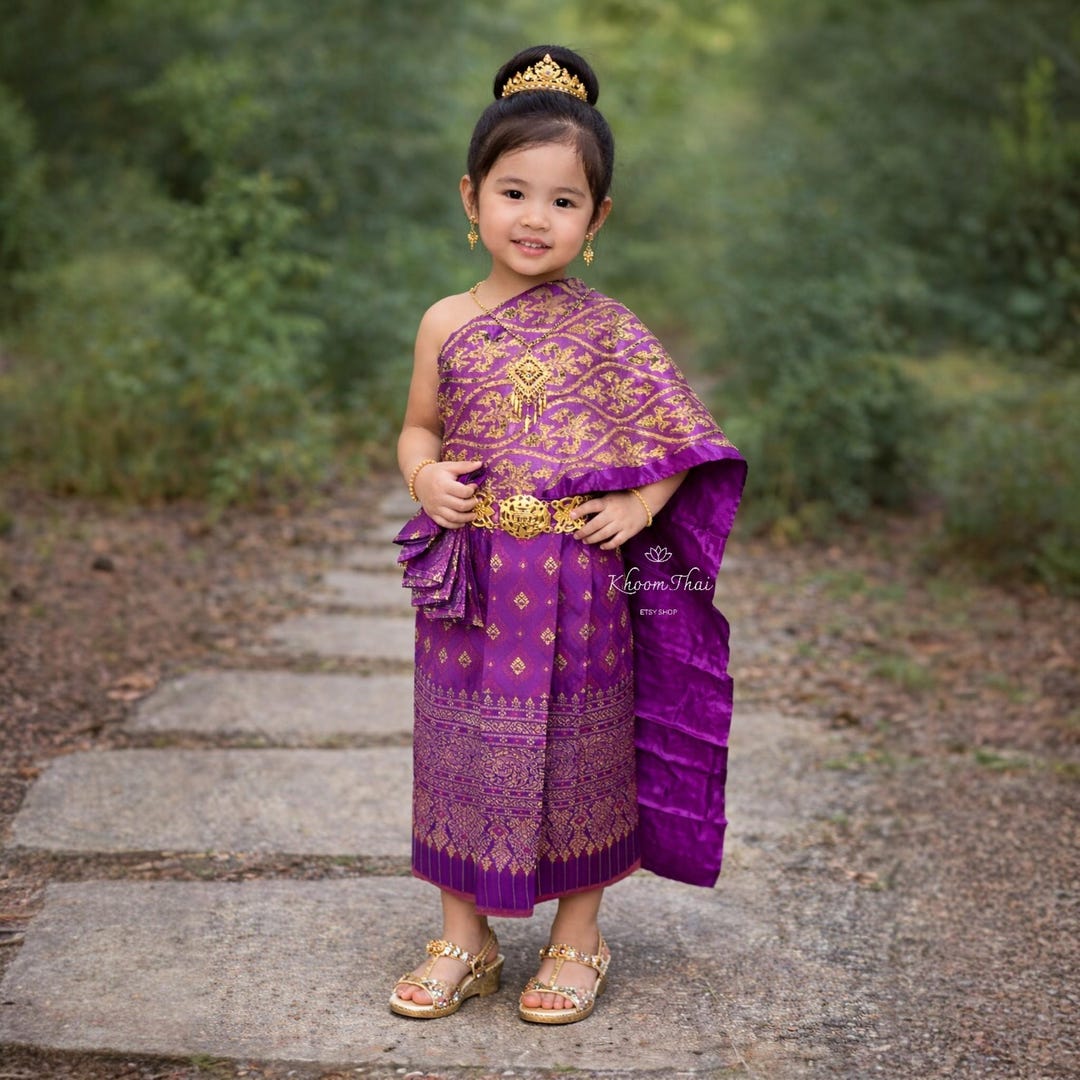 traditional thai dress Thai Girl Traditional Outfit | Girl's Chut Thai Set | Girl's Thai Clothing | Chut Thai Phuying Dek