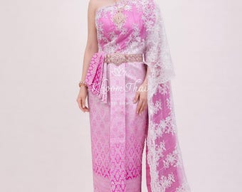 Chud Thai Sabai Set | Traditional Thai Outfit | Thai Silk Wrap Skirt Set | Thai Clothing Set | Chud Thai Outfit