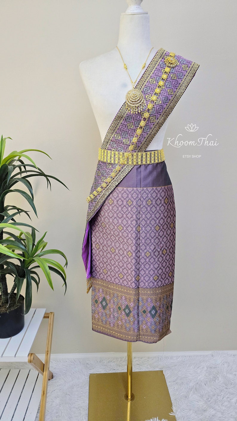 Sinh & Pah Bieng/Lao Skirt/Lao Skirt Shawl/Lao Sarong/Lao Sinh/Lao Silk/Wrap Skirt/Two Piece Set/Lao Clothing Lilac05