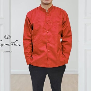 Thai Men Shirt- Thai Men Dress Shirt- Thai Men Wedding Shirt- Button Up Shirt- Khmer Men Shirt- Thai Men wedding clothes-More Colors