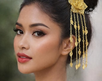 Flower Hair Pin with Tassels - Thai/Laotian/Khmer Accessories