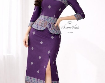Lao Skirt & Blouse Set | Lao Skirt | Lao Blouse | Lao Silk | Two Piece Set | Lao Wedding Guest Set | Lao Clothing | Lao Sinh
