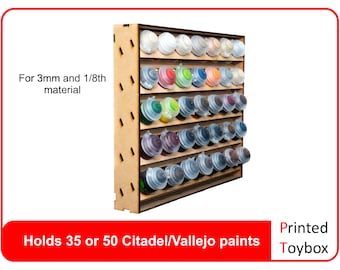 MDF paint rack system for Citadel and Vallejo Paints - Fits 35 or 50 - Digital