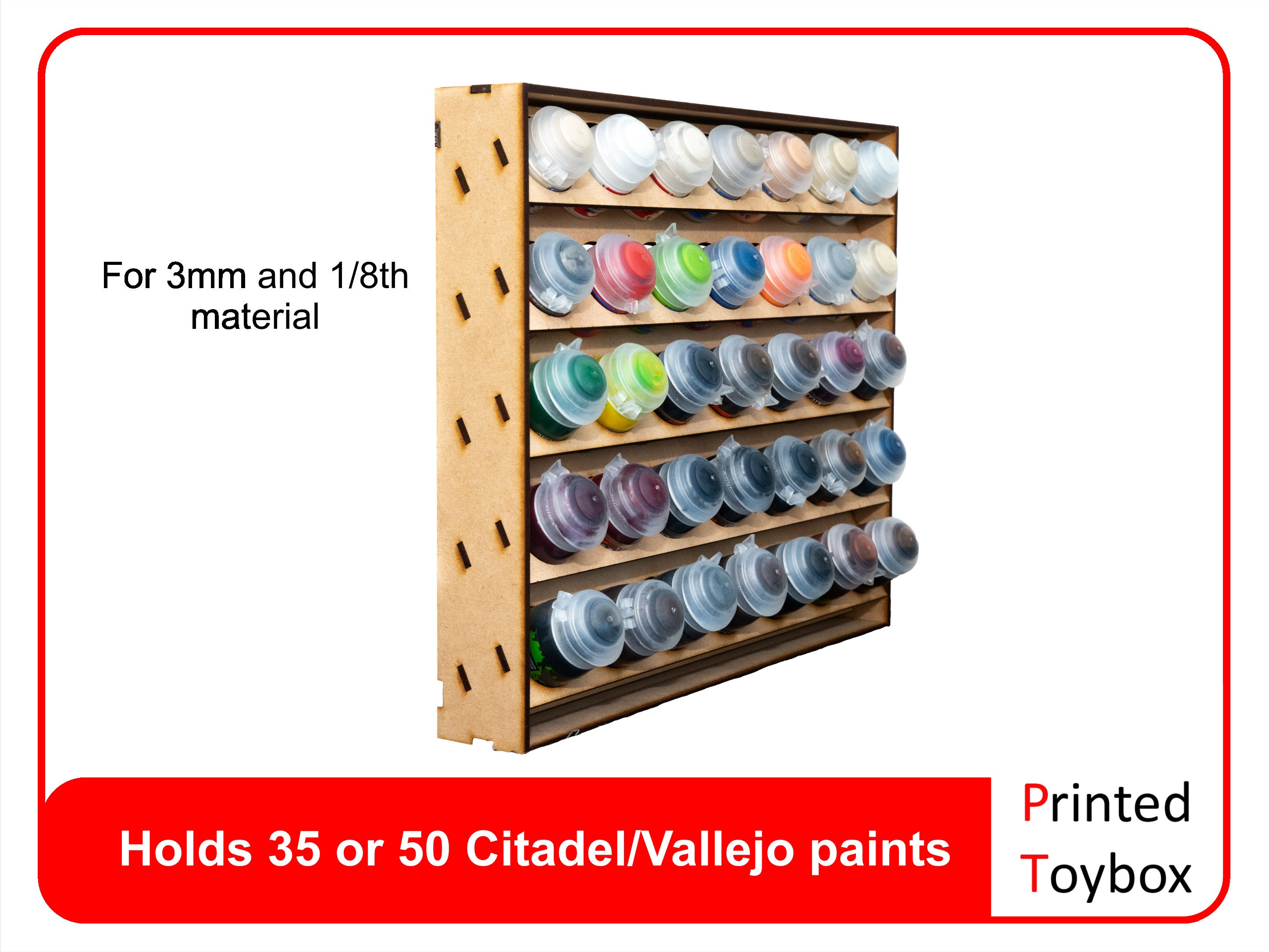 MDF Paint Rack System for Citadel and Vallejo Paints Fits 35 or 50 Digital  