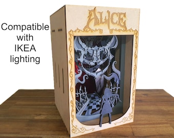 Alice i Underlandet Madness Returns Bokhörna - Laserskuren design för hantverk med Ikea-belysning (digital design)