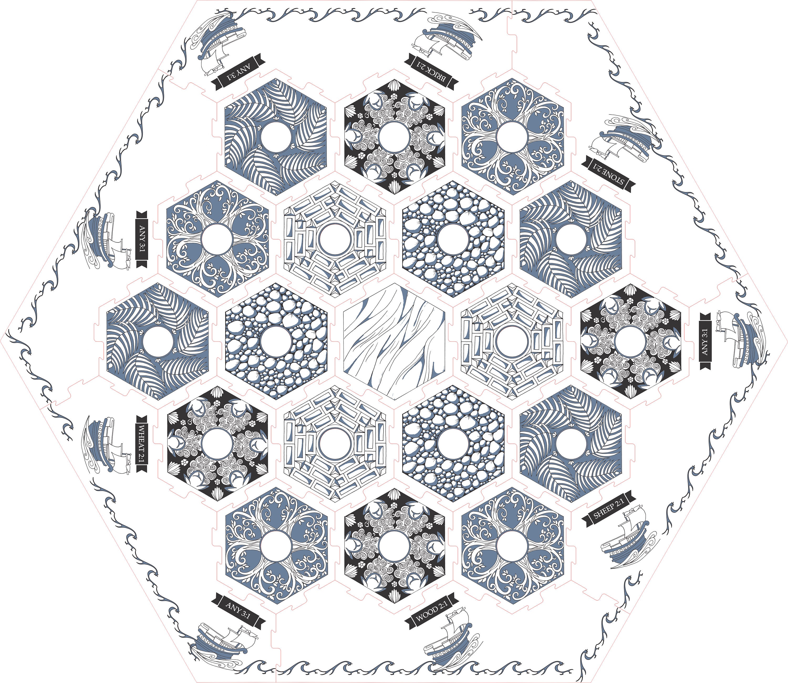 Hex game with borders - High quality laser cut file in multiple formats