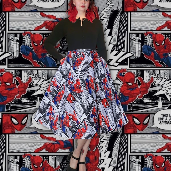 Spider-Man Comicbook  Multiverse print Full skirt Skater skirt with pockets Elasticated waist skirt and zip