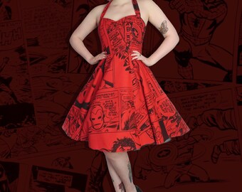 Vestido rojo y negro Marvel Comic Avengers estampado estilo - Etsy México Vestido rojo y negro Marvel Comic Avengers estampado estilo - Etsy México