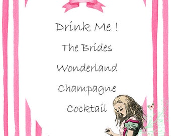 Alice in Wonderland Pink Wedding Invitation Set With or Without Scent, Bespoke Scented Wedding Stationery, Drink Me Cocktail Wedding Card,