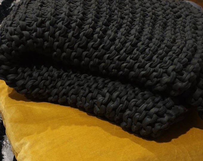 Featured listing image: Weighted hand knit Cotton Dark Grey Throw