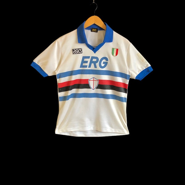 Vintage Asics Sampdoria ERG 1992/93 Away Soccer Shirt Jersey